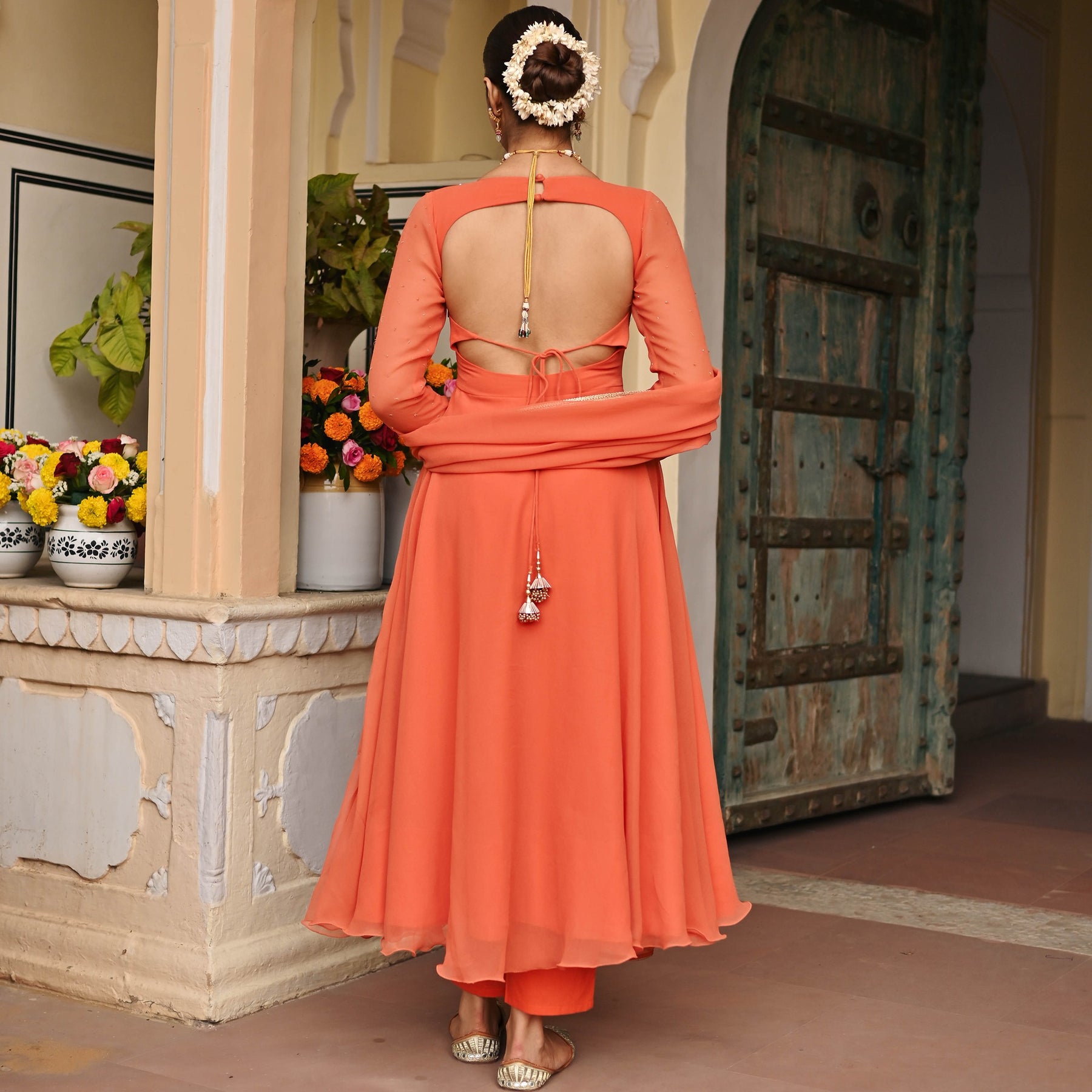 Coral Handwork Georgette Anarkali Set