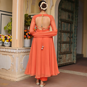 Coral Handwork Georgette Anarkali Set