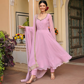 Lavender Handwork Georgette Anarkali Set