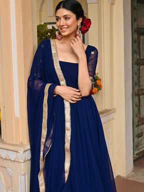 Blue Handwork Georgette Anarkali Set