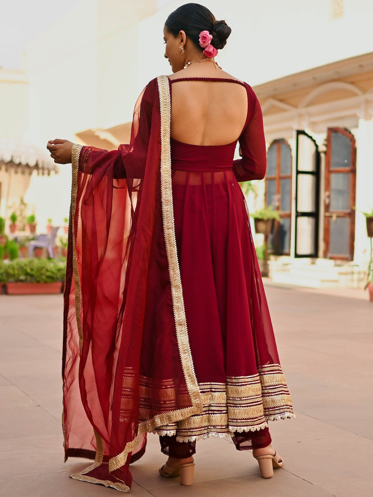 BURGANDY GEORGETTE ANARKALI SET