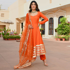 Orange Silk Anarkali set