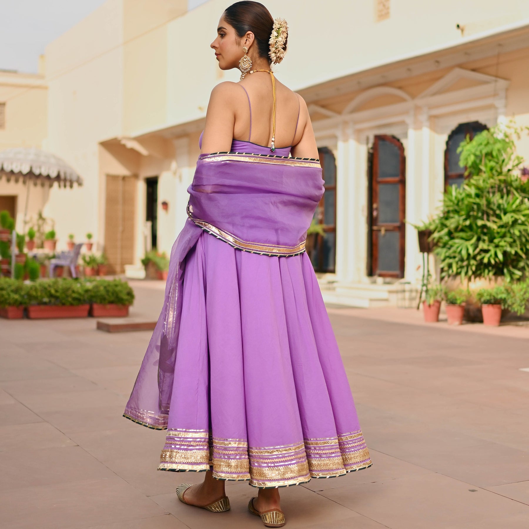 Purple Handbrush Cotton Anarkali Set