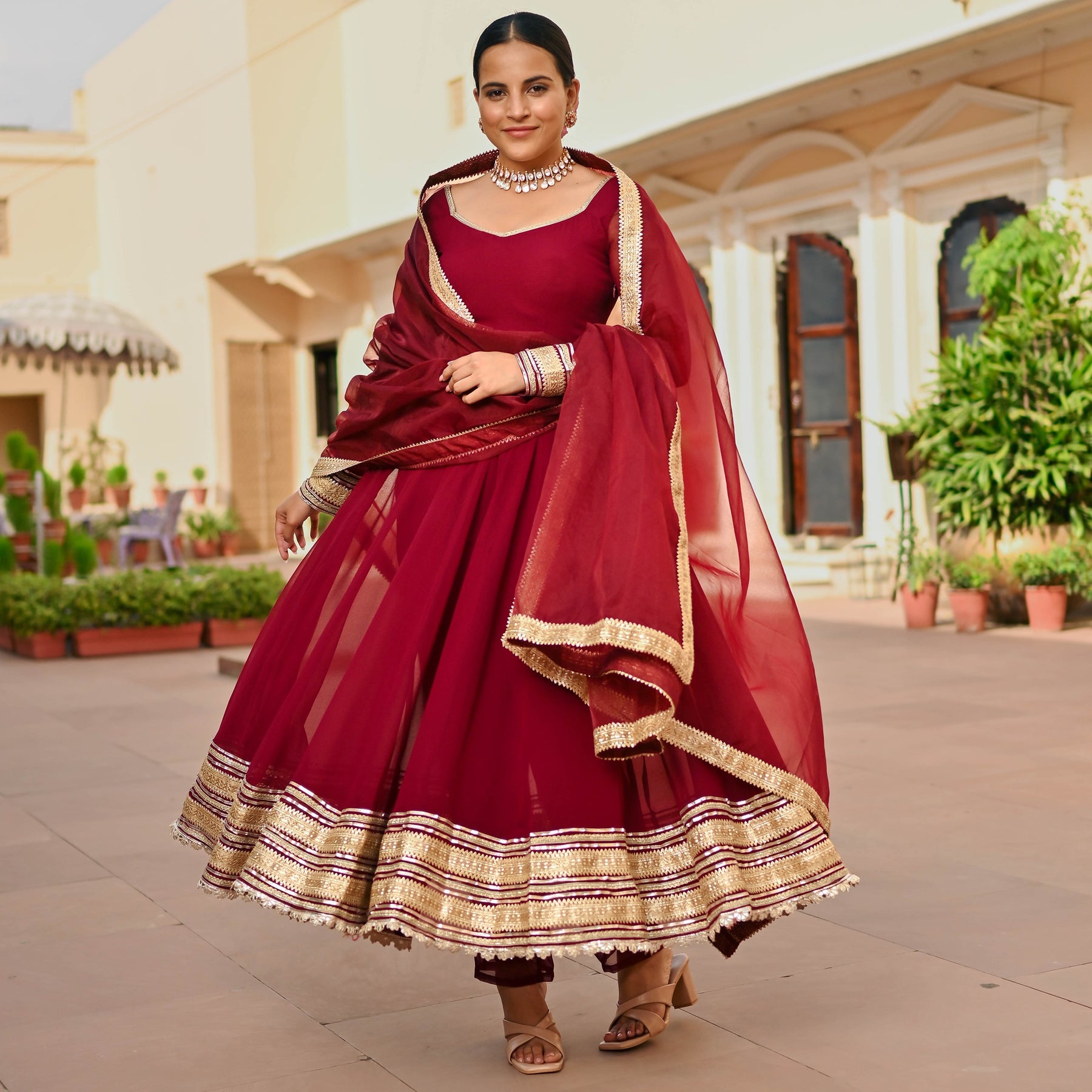 BURGANDY GEORGETTE ANARKALI SET