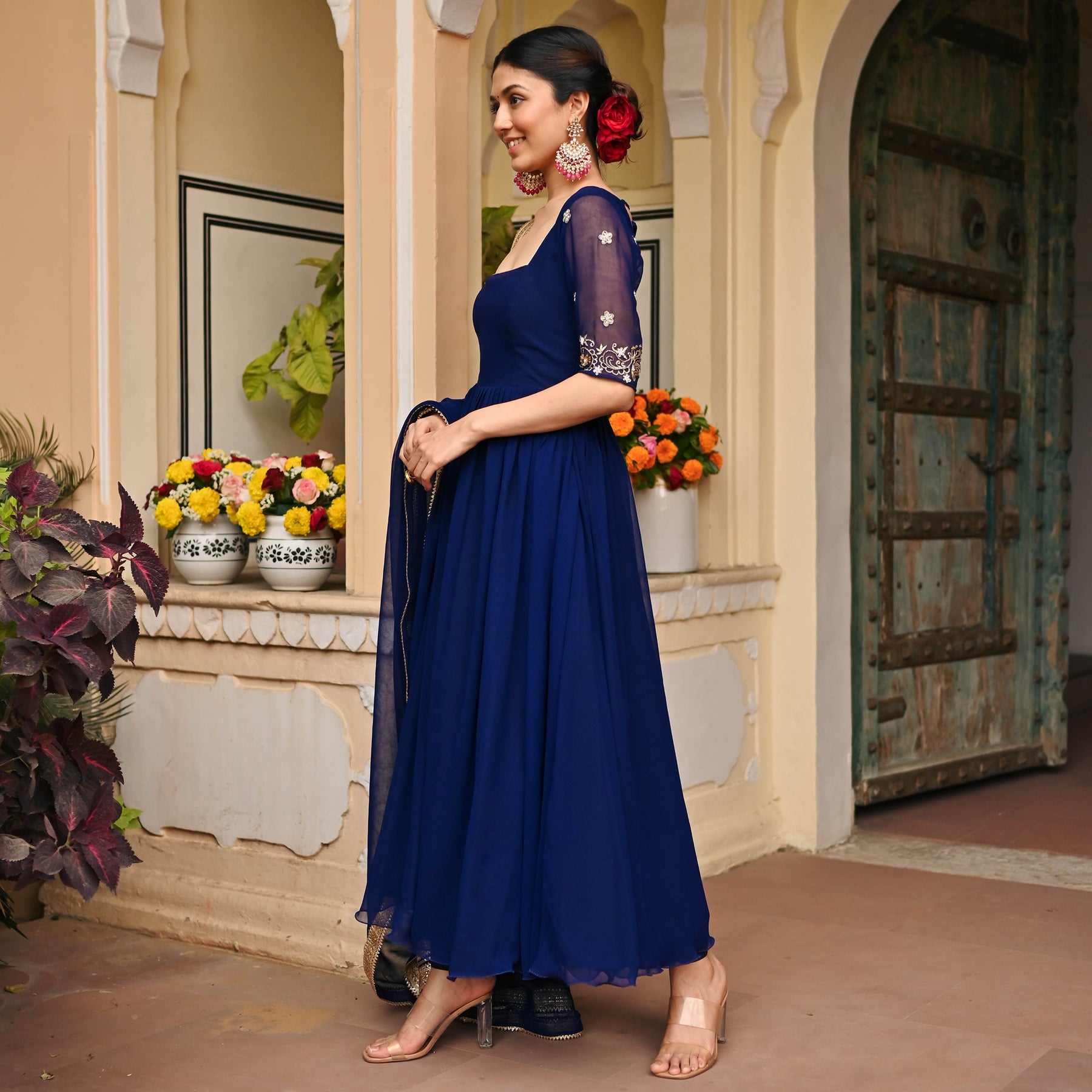 Blue Handwork Georgette Anarkali Set