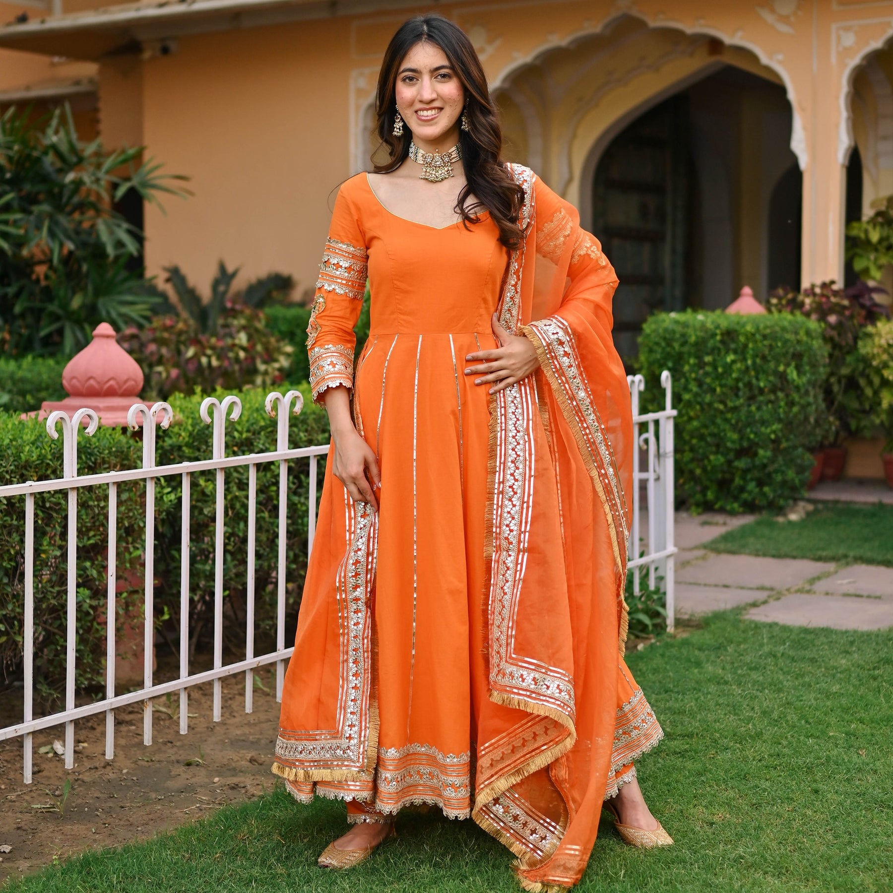 Orange Paisley Gota Anarkali Set