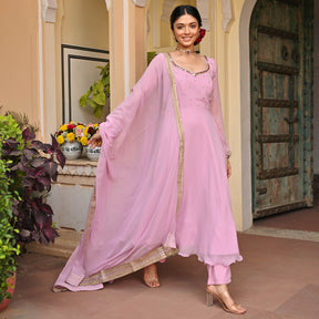 Lavender Handwork Georgette Anarkali Set