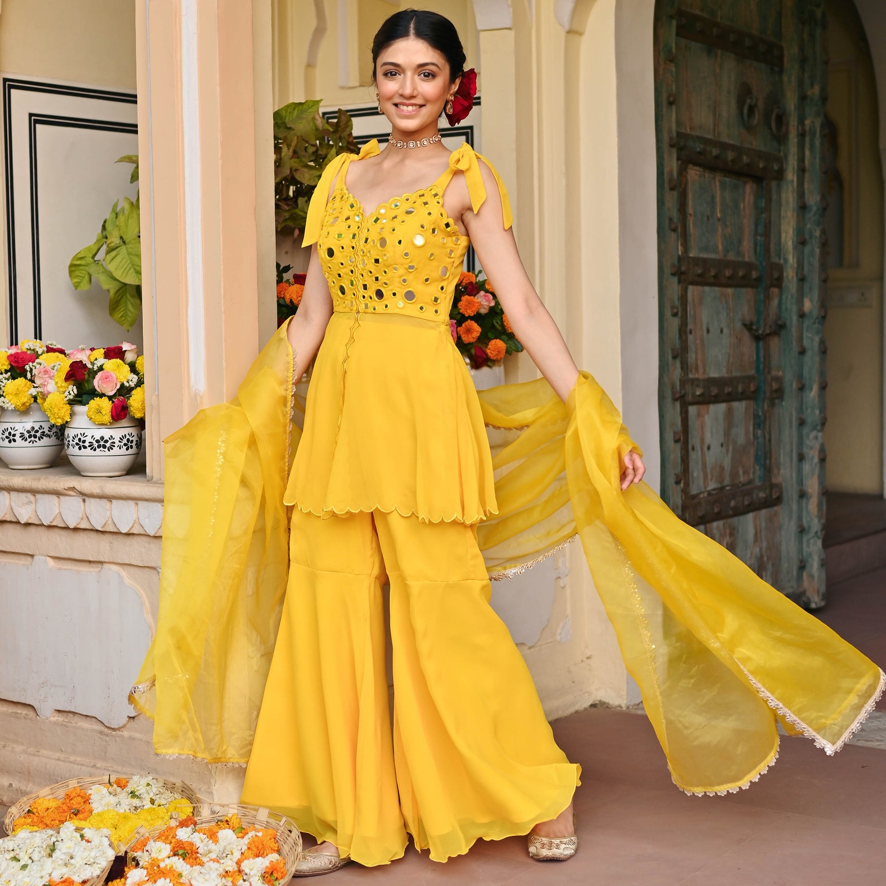 Yellow Mirror Sharara Set