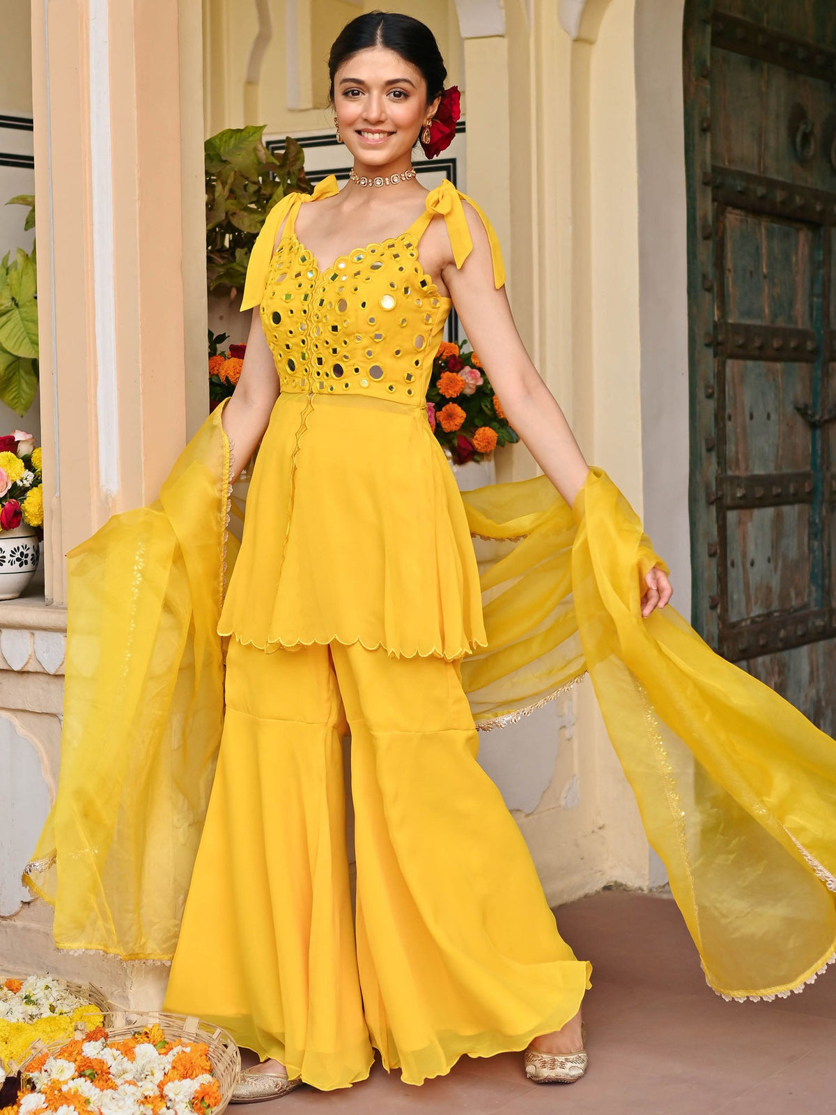 Yellow Mirror Sharara Set