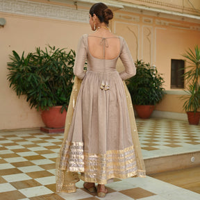 Beige Gold Silk Anarkali set