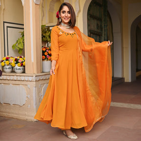 Mustard Yellow Mirror Anarkali Set