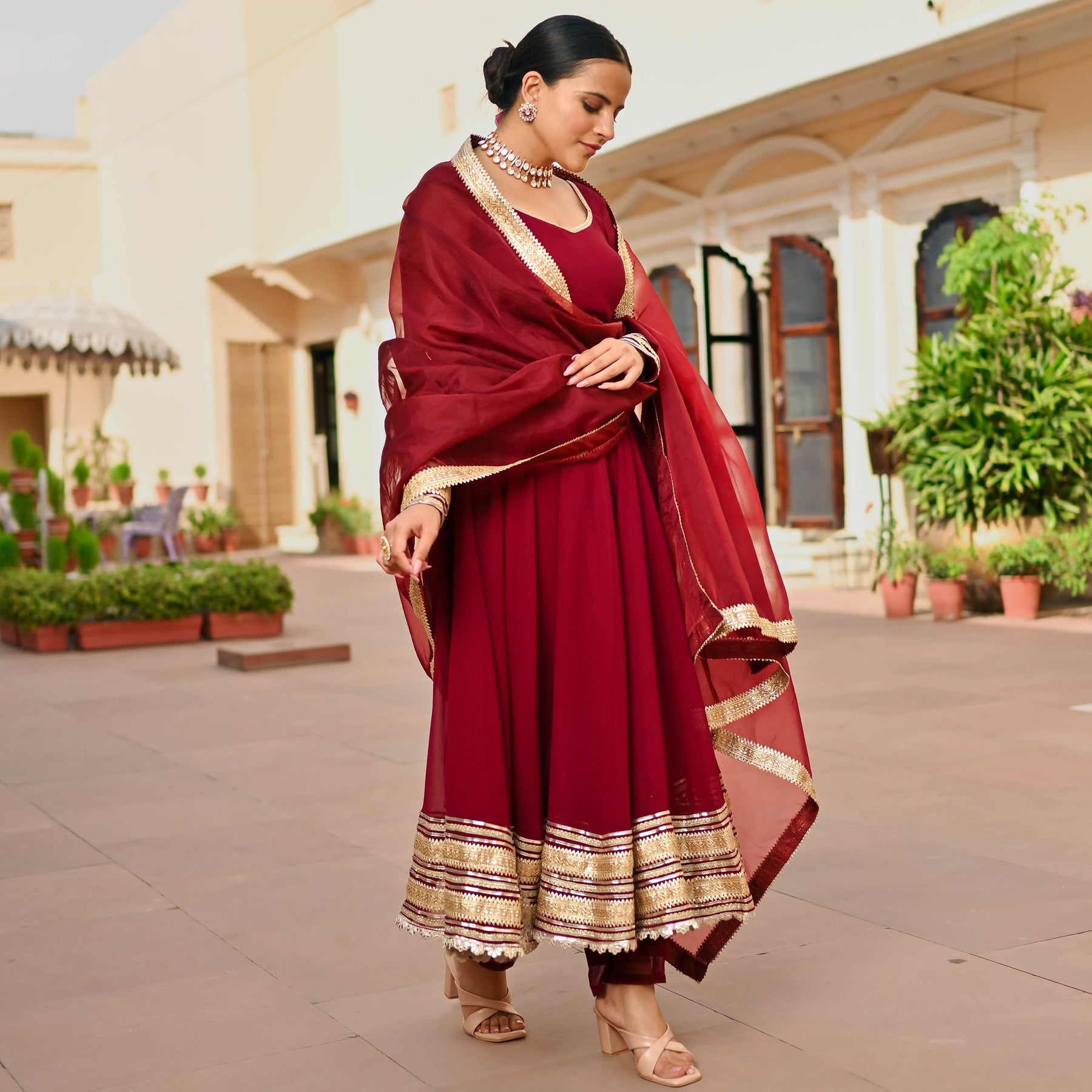 BURGANDY GEORGETTE ANARKALI SET