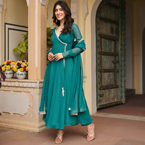 Teal Blue Georgette Angrakhaa Set