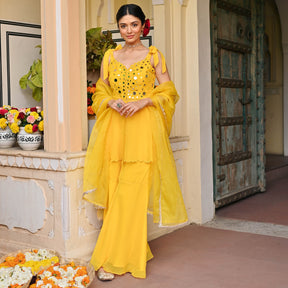 Yellow Mirror Sharara Set