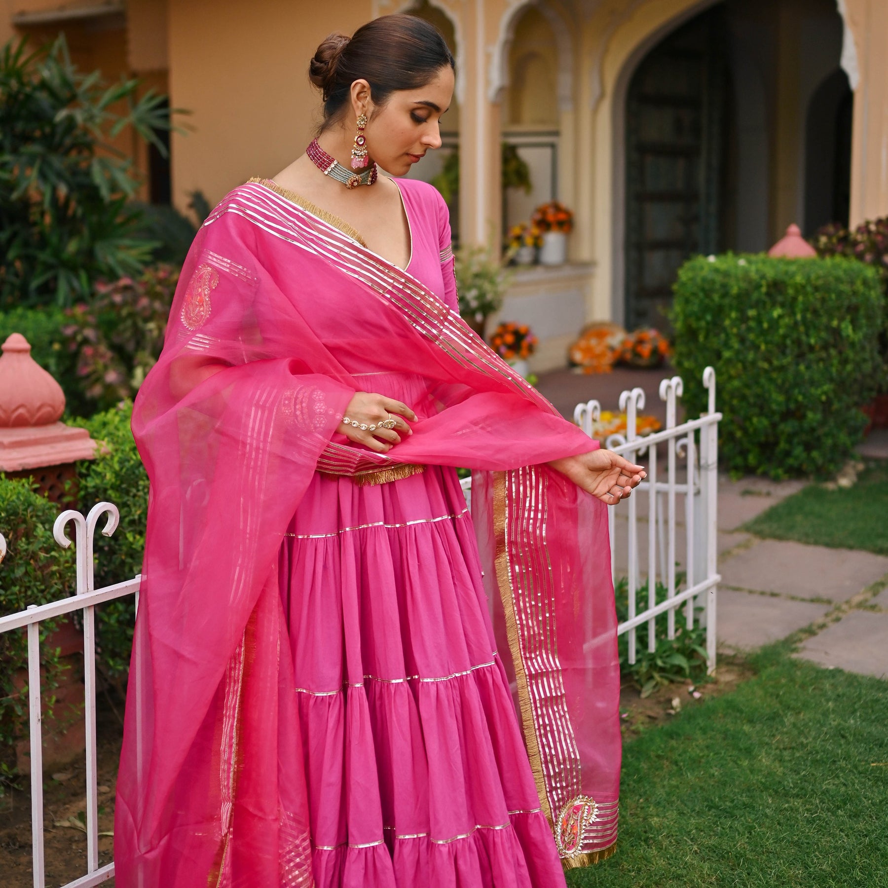 Pink Paisley Gota Anarkali Set