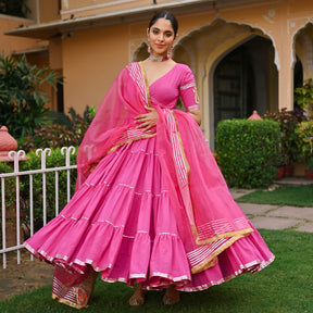 Pink Paisley Gota Anarkali Set