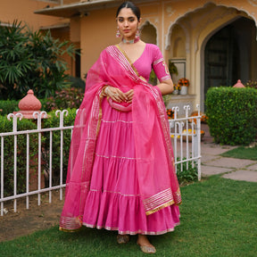 Pink Paisley Gota Anarkali Set