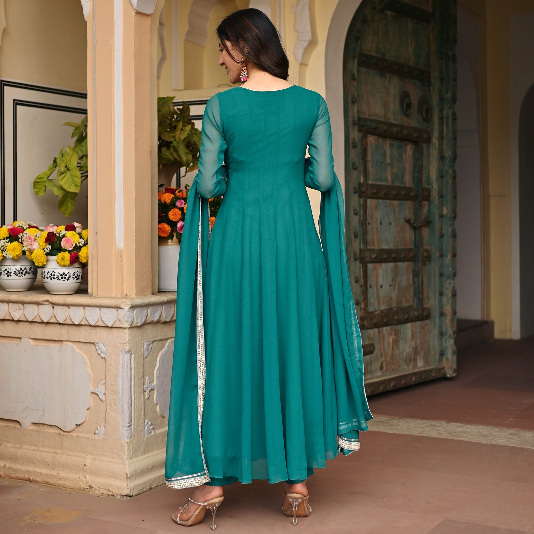 Teal Blue Georgette Angrakhaa Set