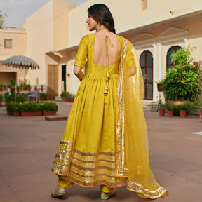 Lemon Green Silk Anarkali set