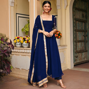 Blue Handwork Georgette Anarkali Set