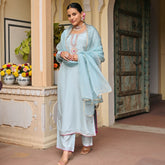 SKY BLUE SILK KURTA AND PALAZZO SET