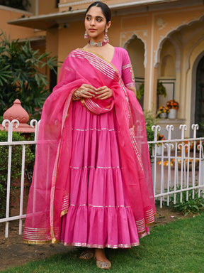 Pink Paisley Gota Anarkali Set