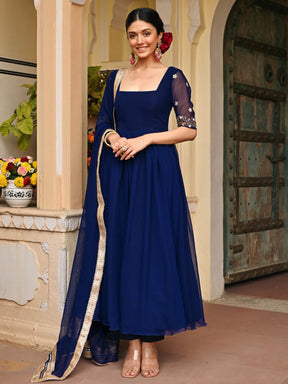 Blue Handwork Georgette Anarkali Set