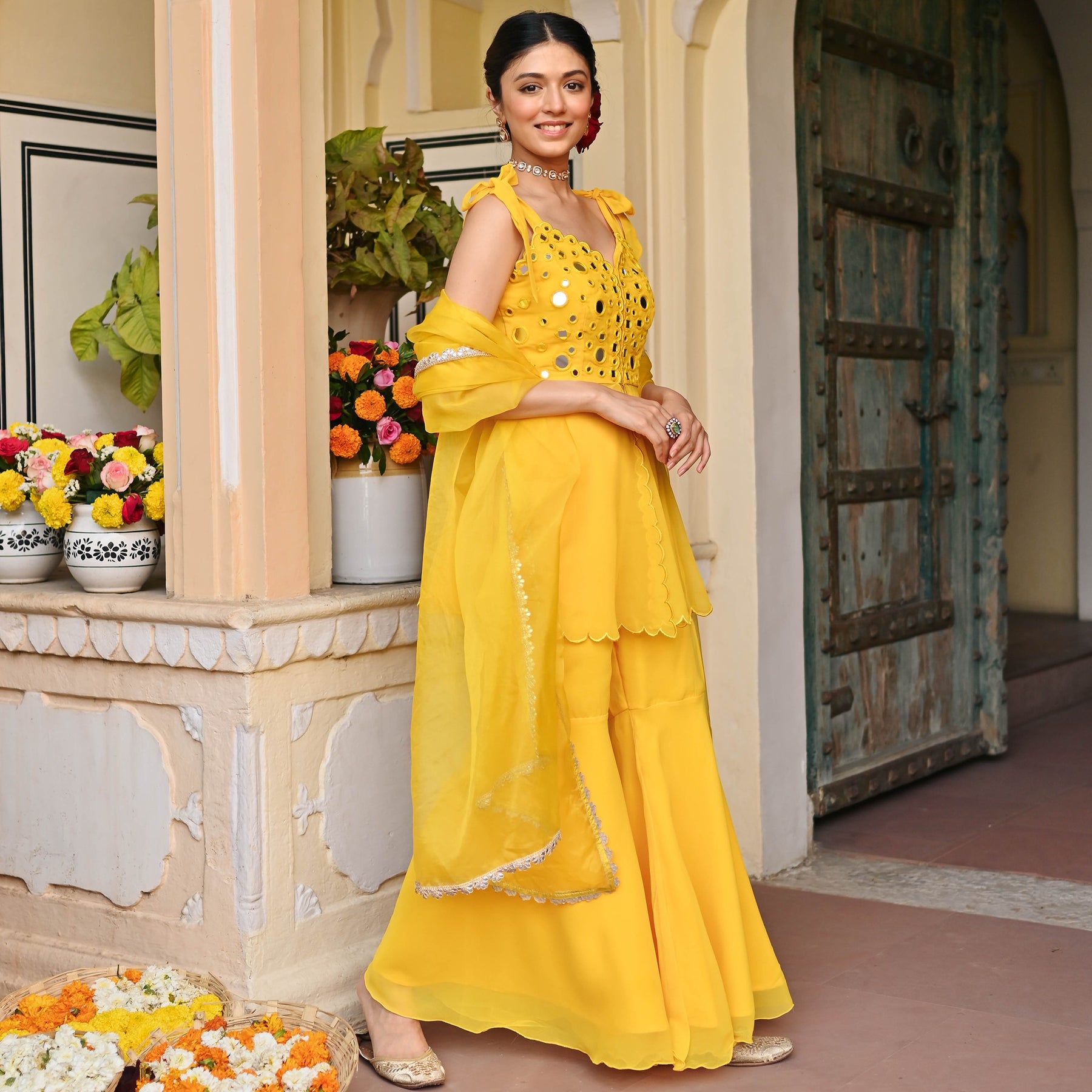 Yellow Mirror Sharara Set