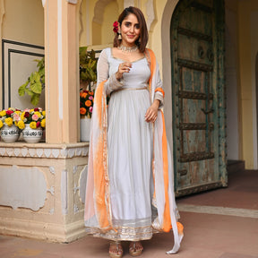 Grey Chiffon Anarkali Set