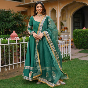 Green Paisley Gota Anarkali Set