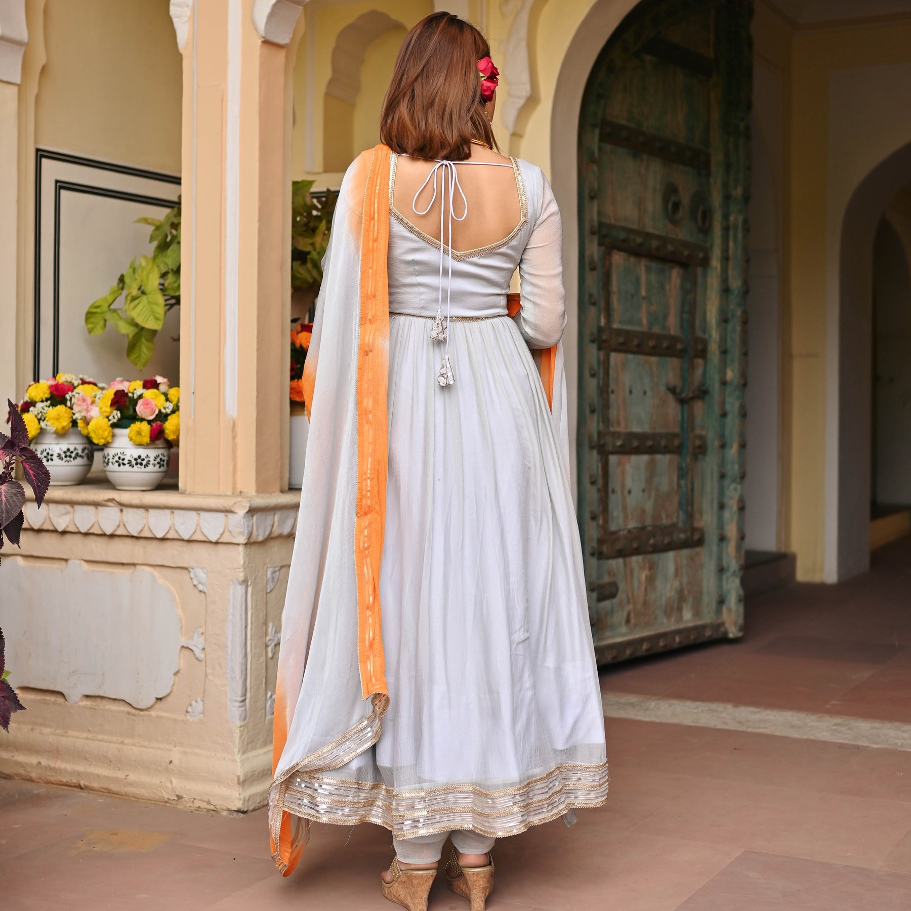 Grey Chiffon Anarkali Set