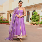 Purple Handbrush Cotton Anarkali Set