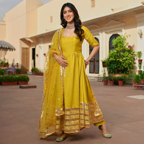 Lemon Green Silk Anarkali set