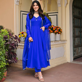 Eletric Blue Mirror Anarkali Set