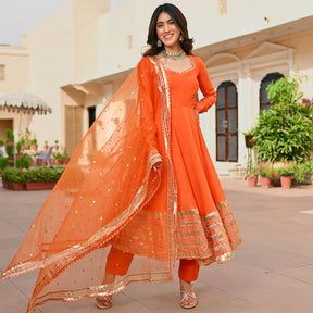 Orange Silk Anarkali set