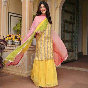 Yellow Pure Chiffon Sharara Set