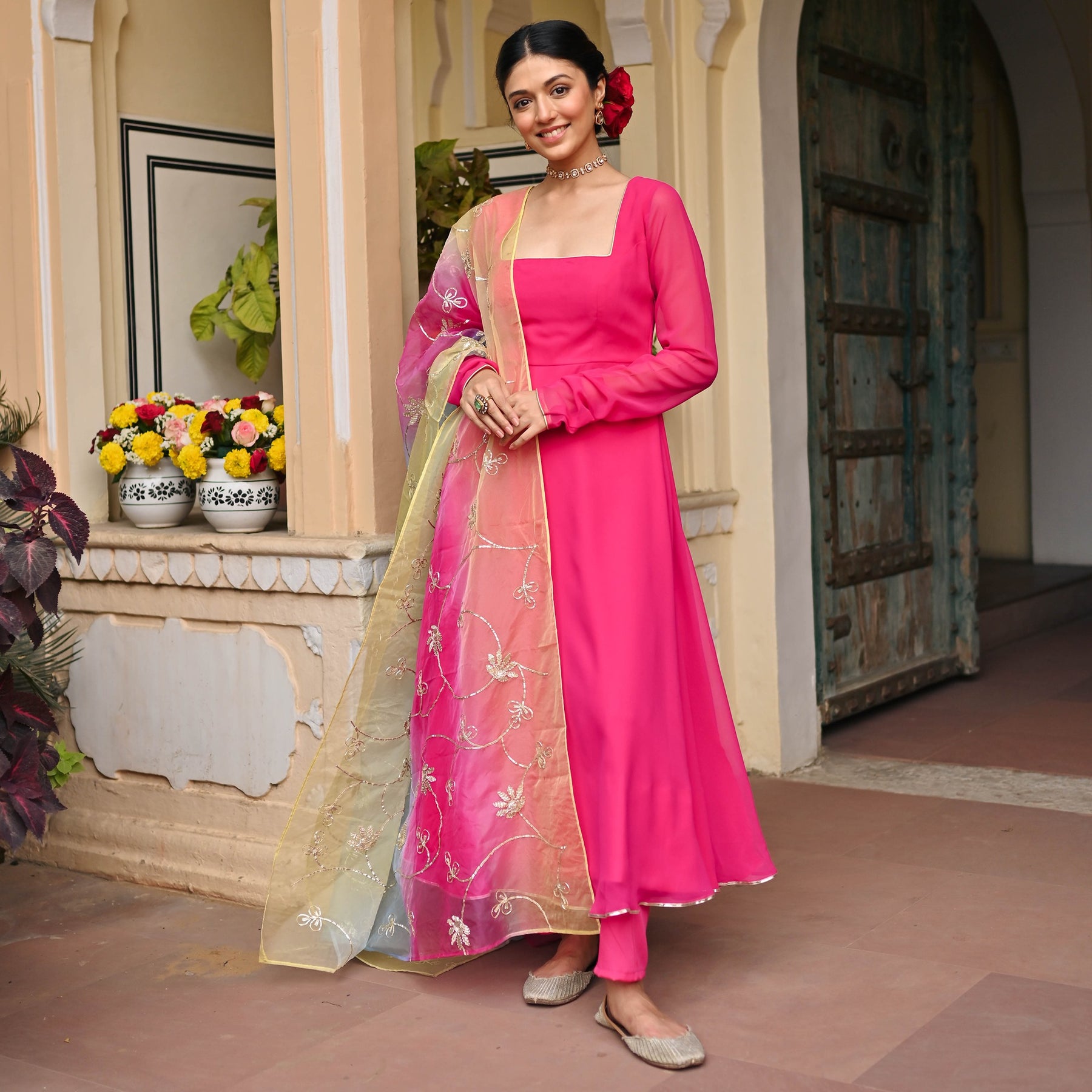 PINK OMBRE ANARKALI SET