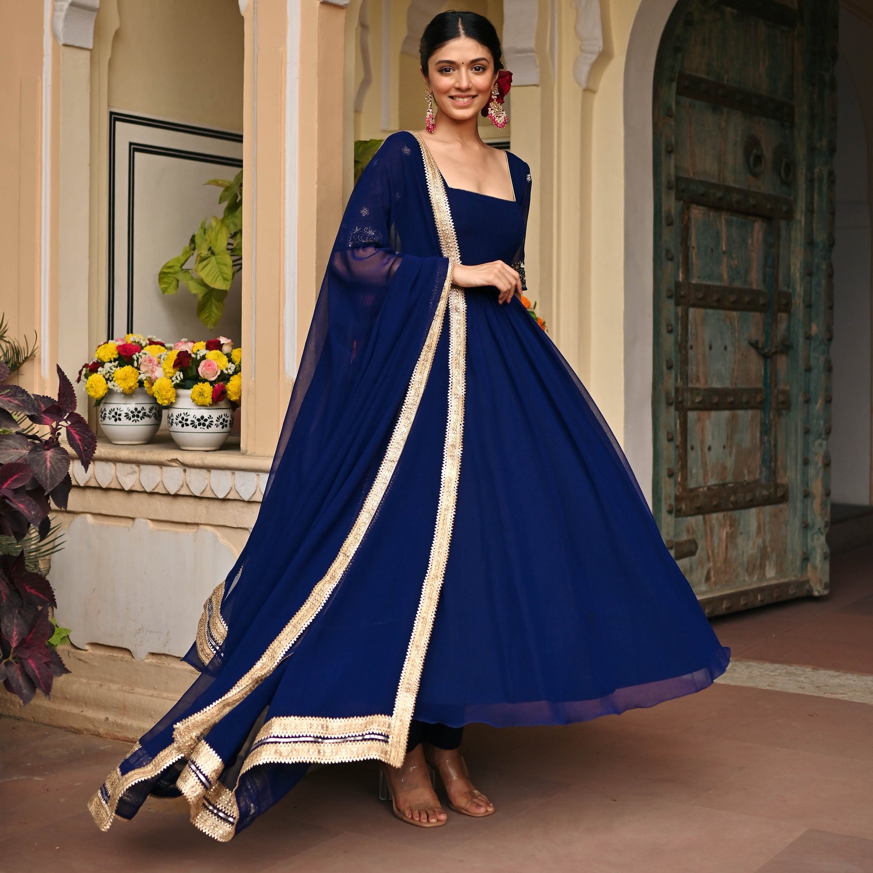 Blue Handwork Georgette Anarkali Set