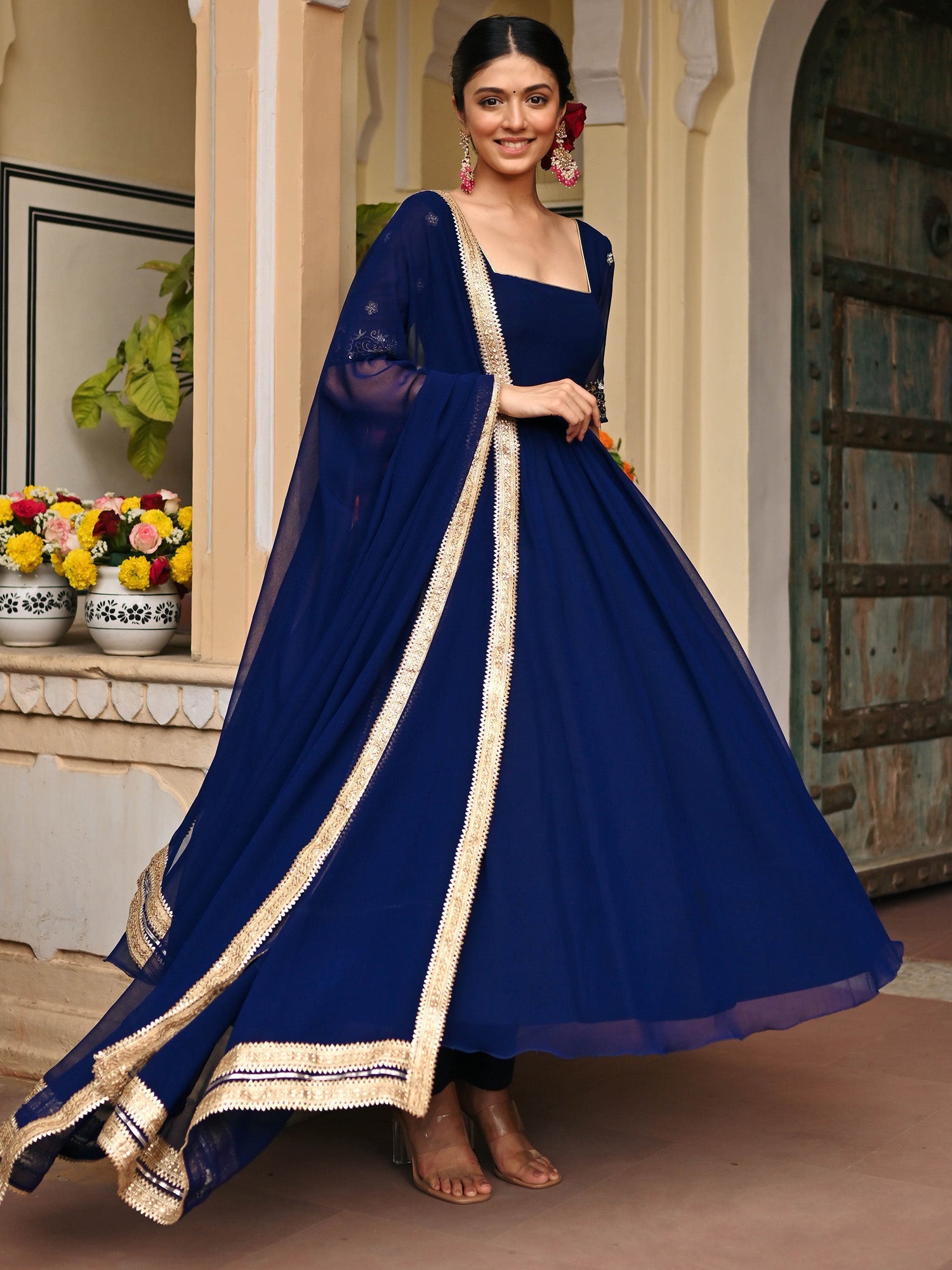 Blue Handwork Georgette Anarkali Set