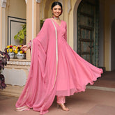 Pink Georgette Handwork Anarkali Set