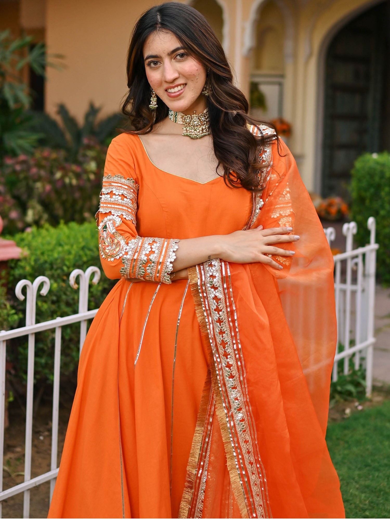 Orange Paisley Gota Anarkali Set