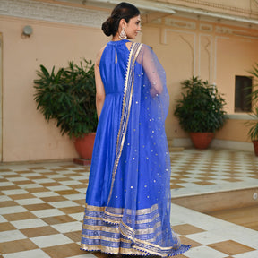 Blue Silk Anarkali Set