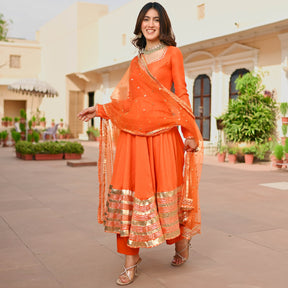 Orange Silk Anarkali set