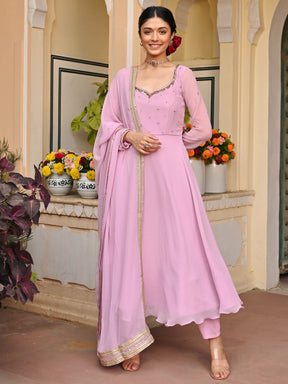 Lavender Handwork Georgette Anarkali Set