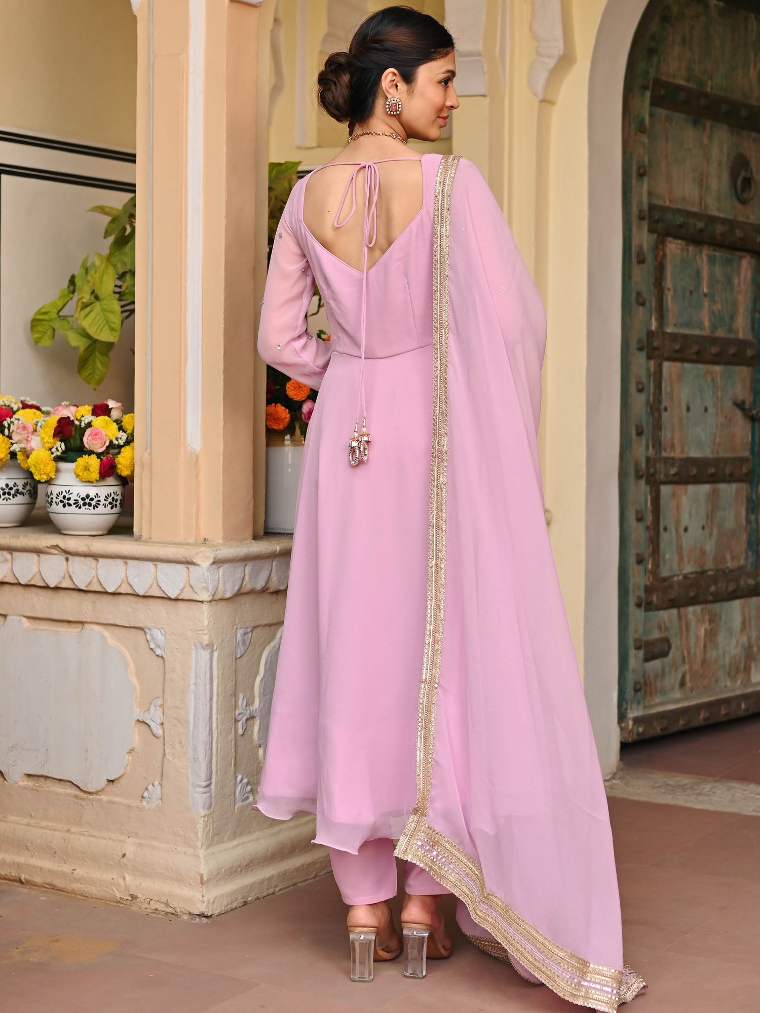 Lavender Handwork Georgette Anarkali Set