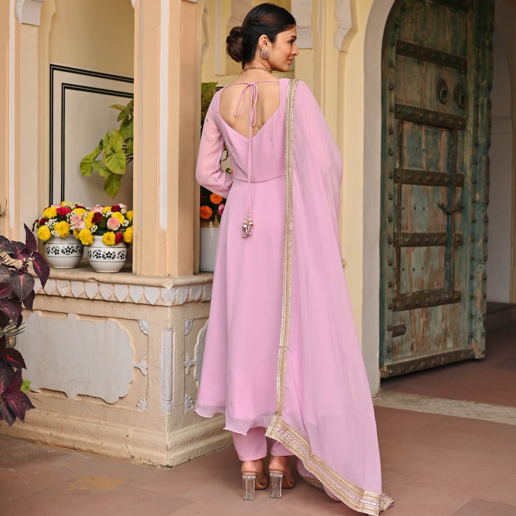 Lavender Handwork Georgette Anarkali Set