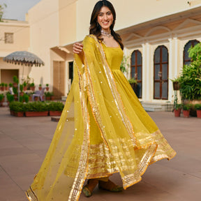 Lemon Green Silk Anarkali set