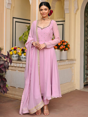 Lavender Handwork Georgette Anarkali Set