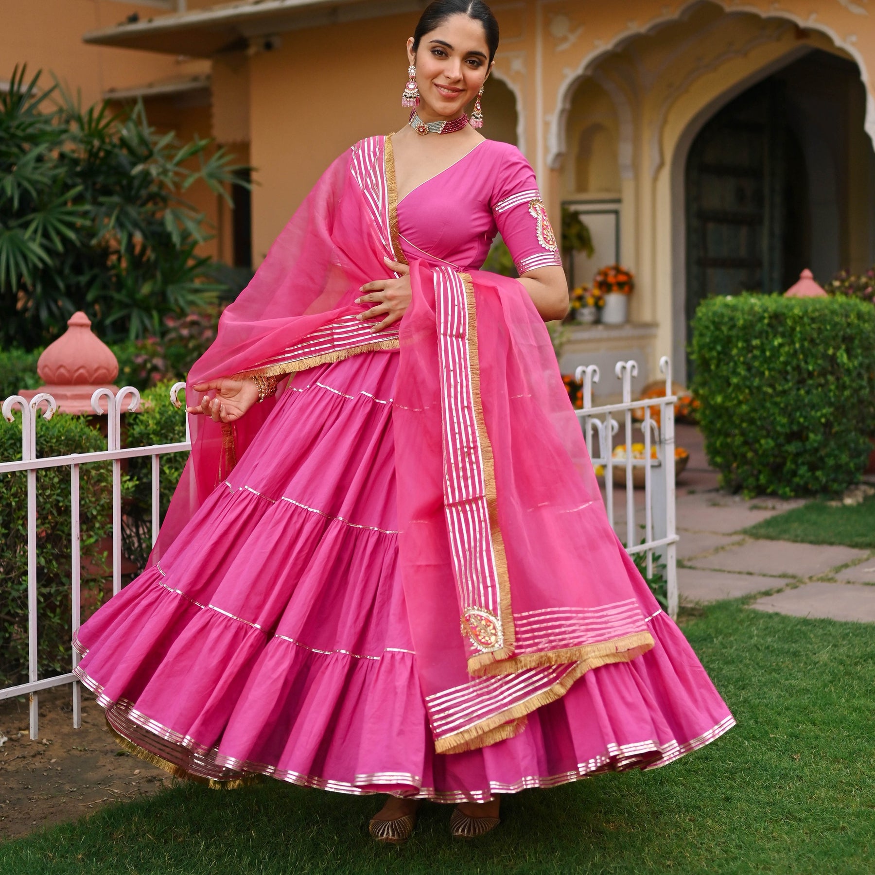 Pink Paisley Gota Anarkali Set