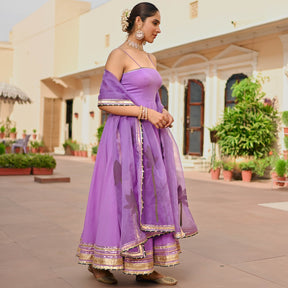 Purple Handbrush Cotton Anarkali Set